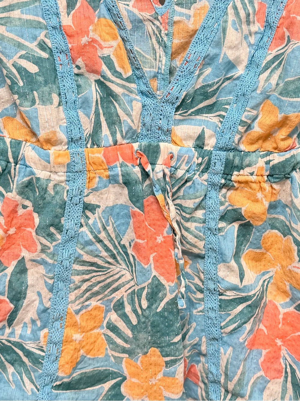 Abercrombie Kids Tropical Floral Dress Lace Trim Blue Yellow Orange Girls Med - Picture 5 of 5